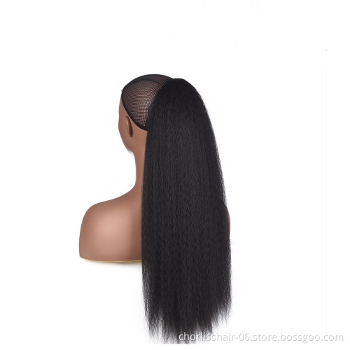 Colorful Puffy Yaki Drawstring Synthetic Hair Ponytail Extensions Kinky Straight Drawstring Ponytail Hair Extensions